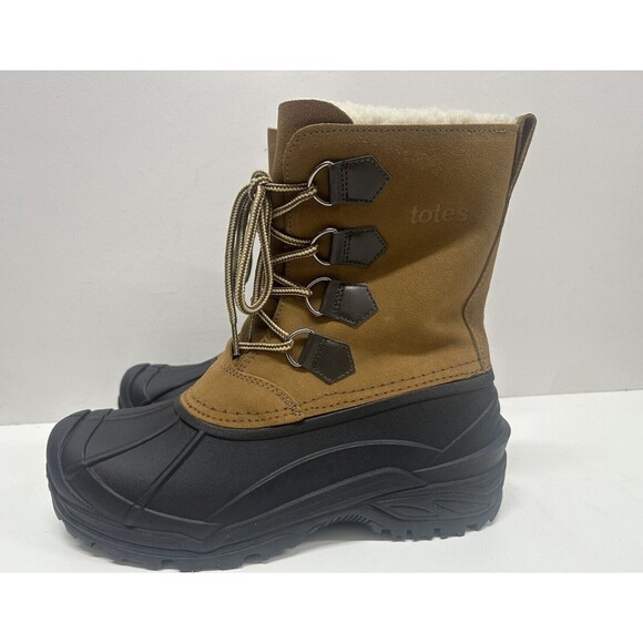 Totes Vermont men size 10 M winter boots brown suede upper and man made material - Picture 2 of 9